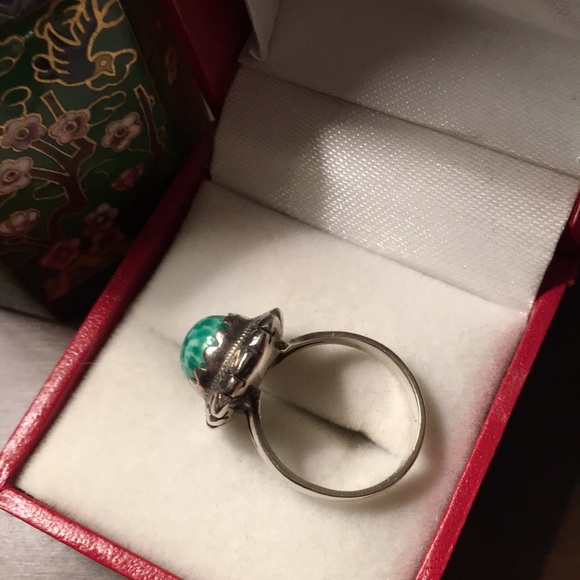 Art Deco Vintage Peking Glass Ring Mexico 925 - Picture 2 of 7